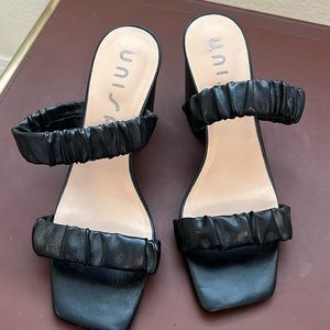 Black block heel open toe shoes, size 8 1/2